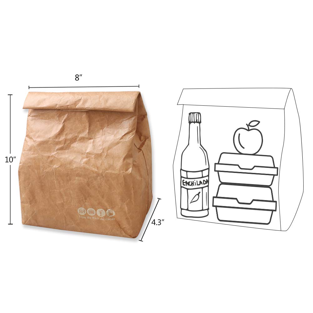 Hangnuo large size bag 7.8x5.9x11.8 in fits snacks and a bottle.
