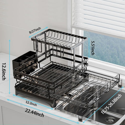 HANLE 2-tier over-sink rack provides ample space for plates and bowls.