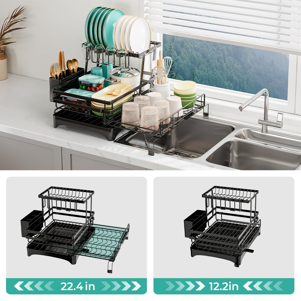 HANLE dish rack with anti-slip feet stays stable on counters.