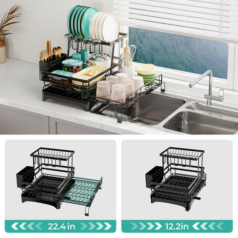 HANLE dish rack with anti-slip feet stays stable on counters.