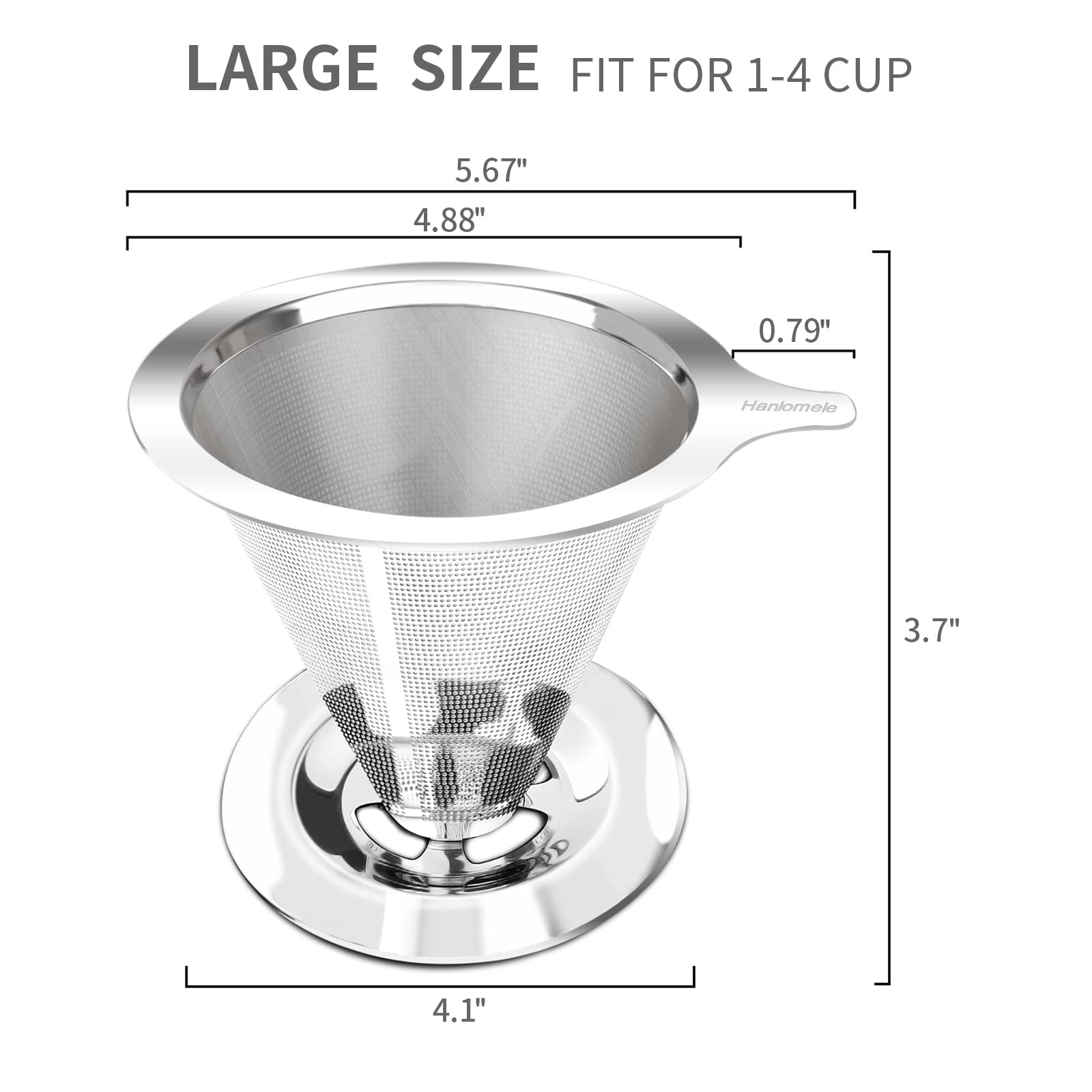 Hanlomele double-mesh filter close-up highlights durable stainless steel design.