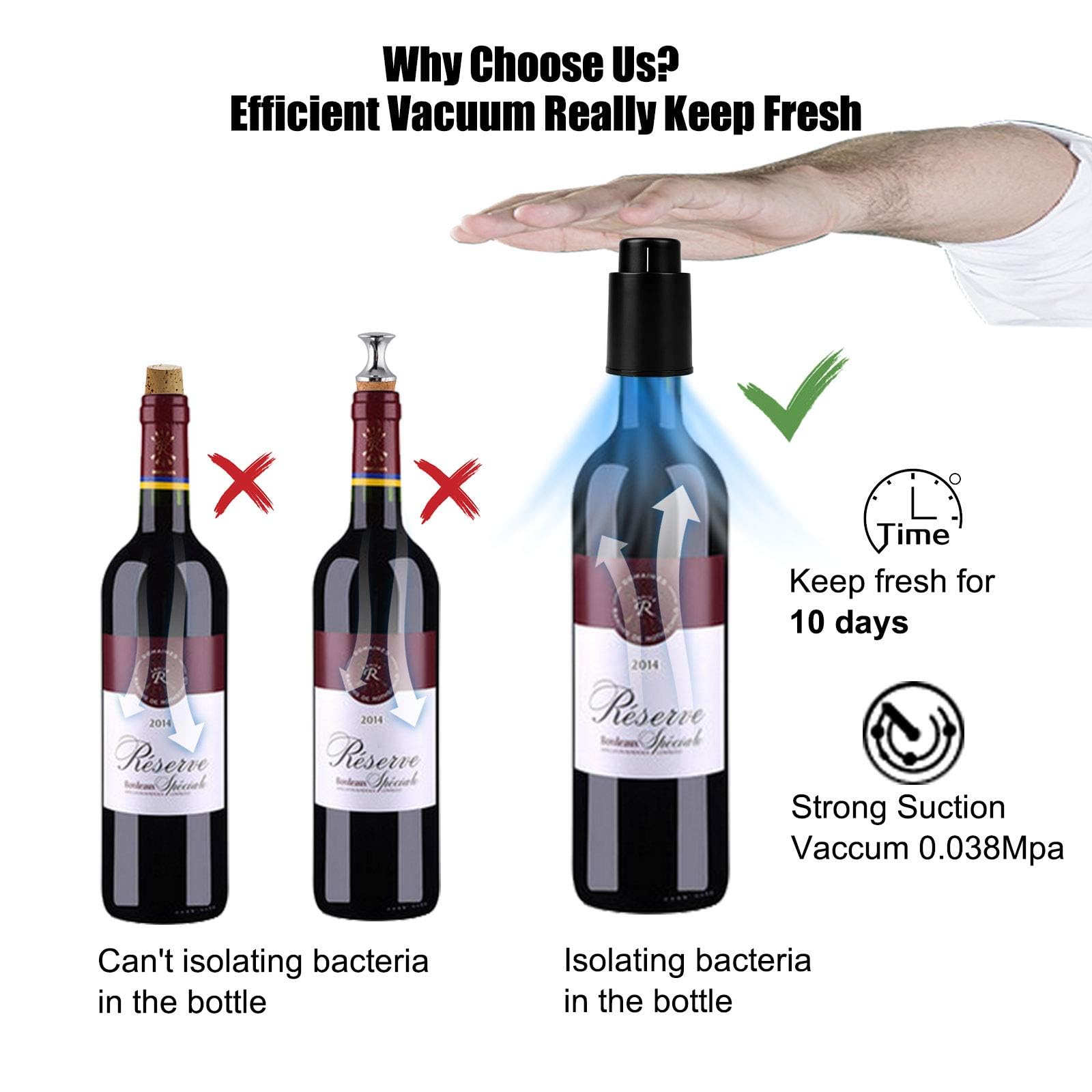 Hanlomele vacuum wine pump creates airtight seal for freshness.