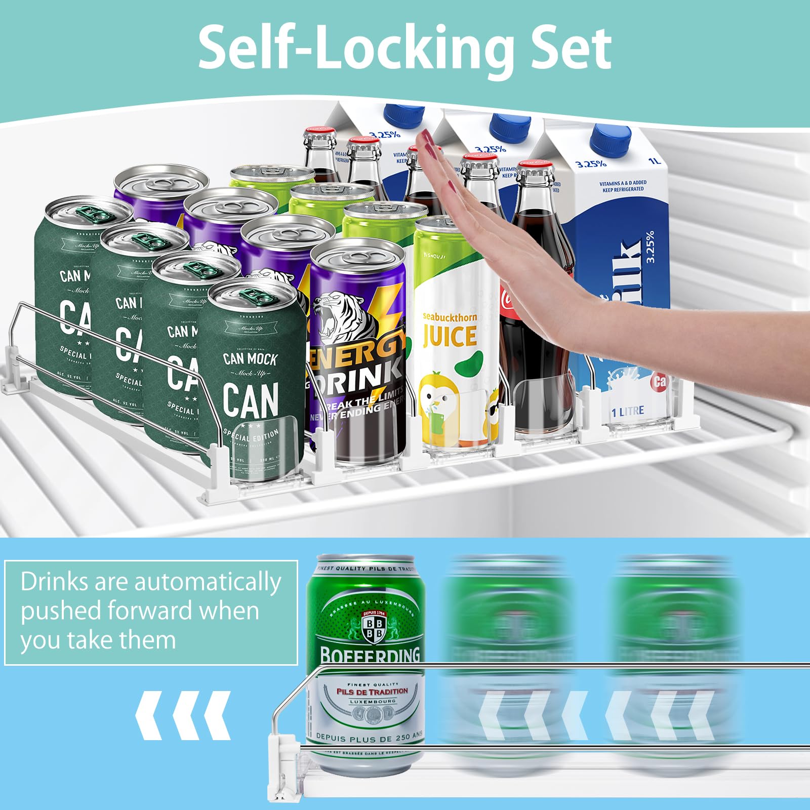 Hanmir adjustable-width fridge dispenser fits various can sizes for flexible storage.