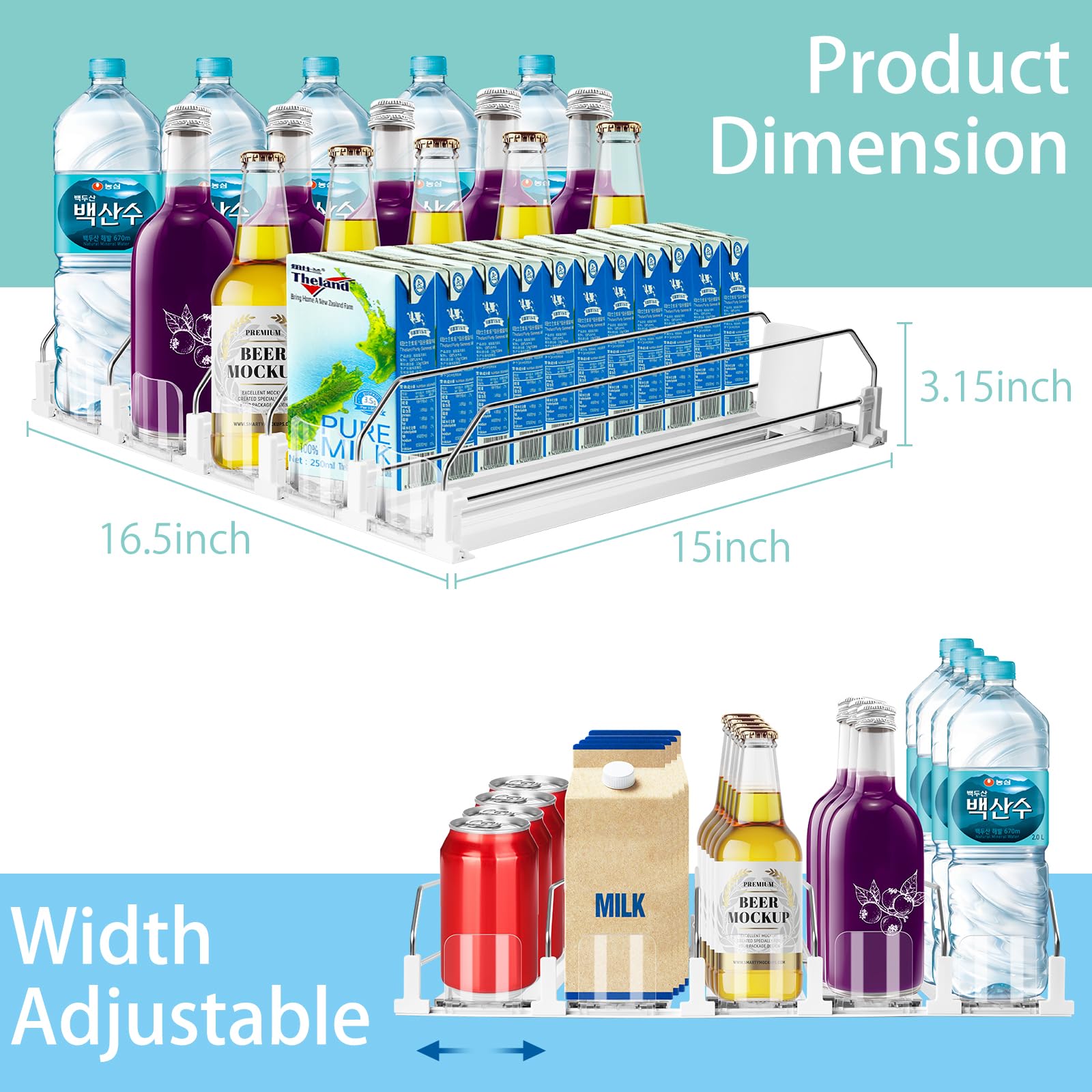 Hanmir five-row can dispenser demonstrates efficient multi-pack storage in the fridge.