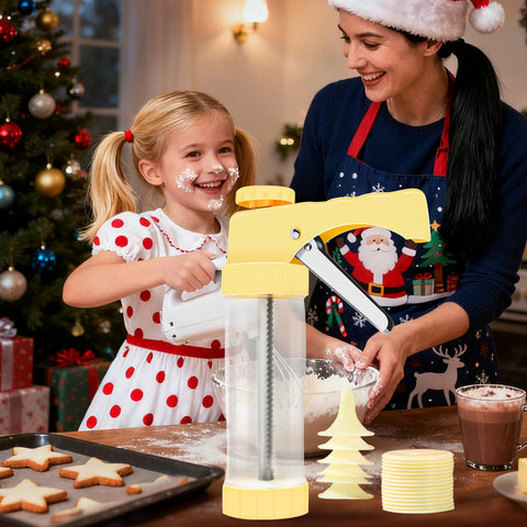 Hanmsen cookie press kit includes cleaning brush for easy cleanup