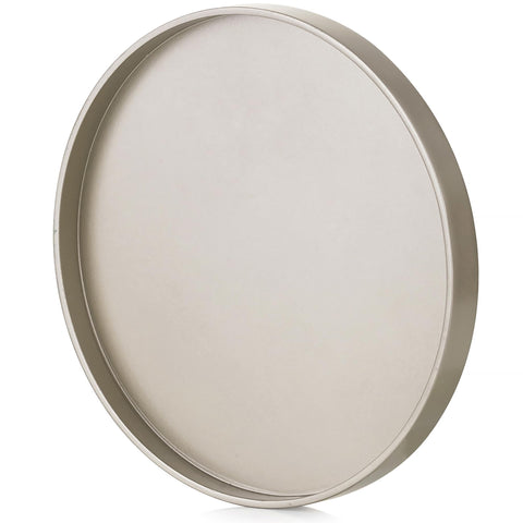 Hanobe champagne gold round tray adds sophisticated decor to living spaces.