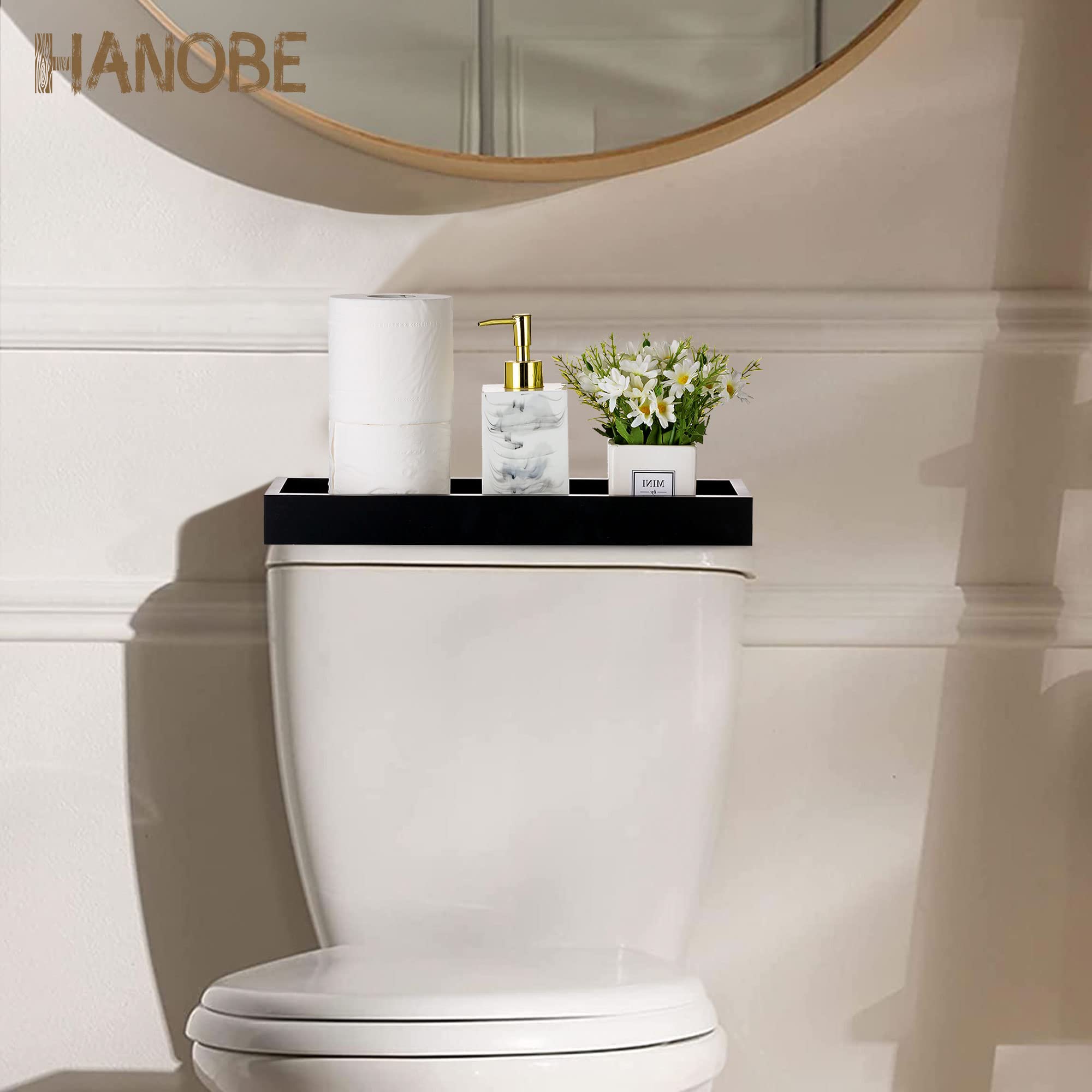 Hanobe low-profile-serving-tray keeps essentials within reach on surfaces.