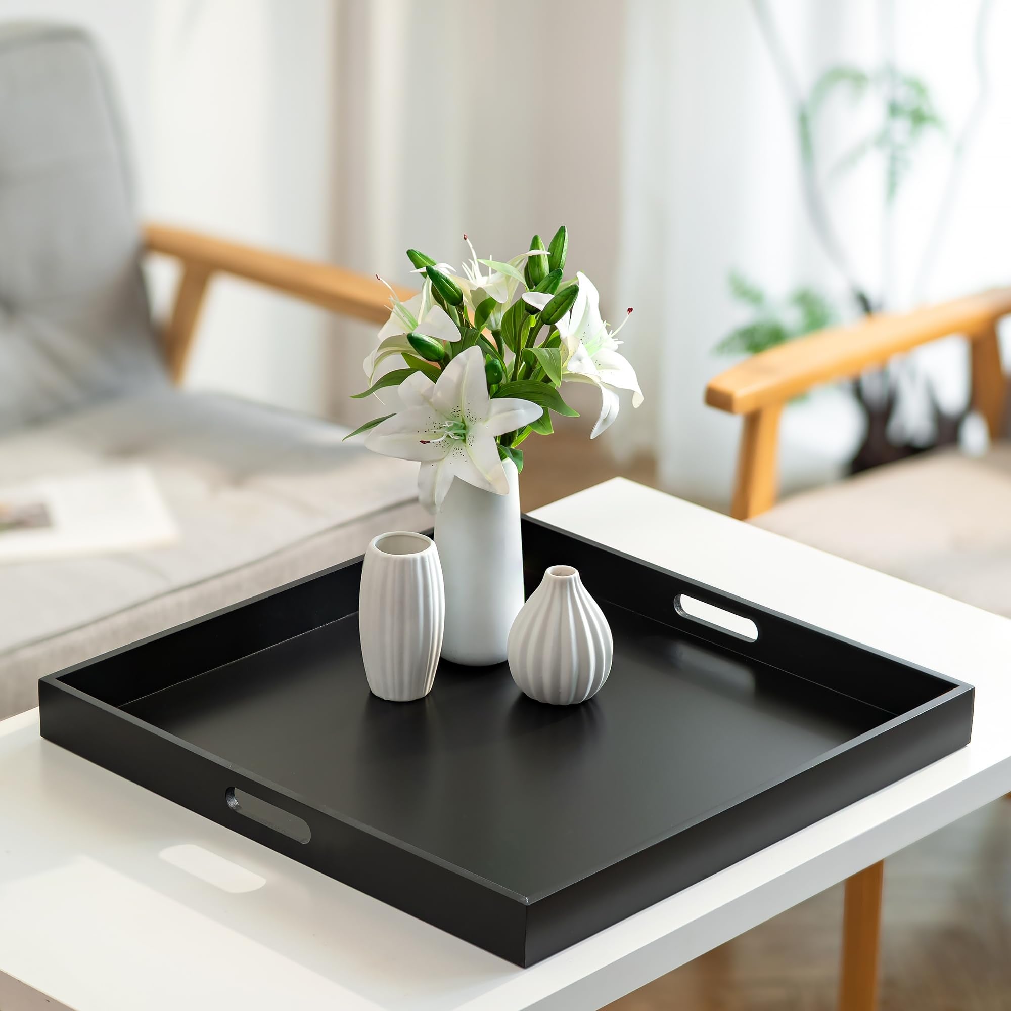 Hanobe ottoman tray handles closeup shows secure cutouts for easy carrying