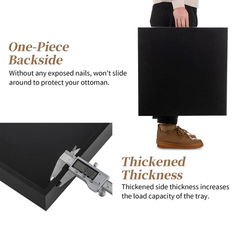 Hanobe ottoman tray side profile emphasizes 2-inch tall sides to prevent spills