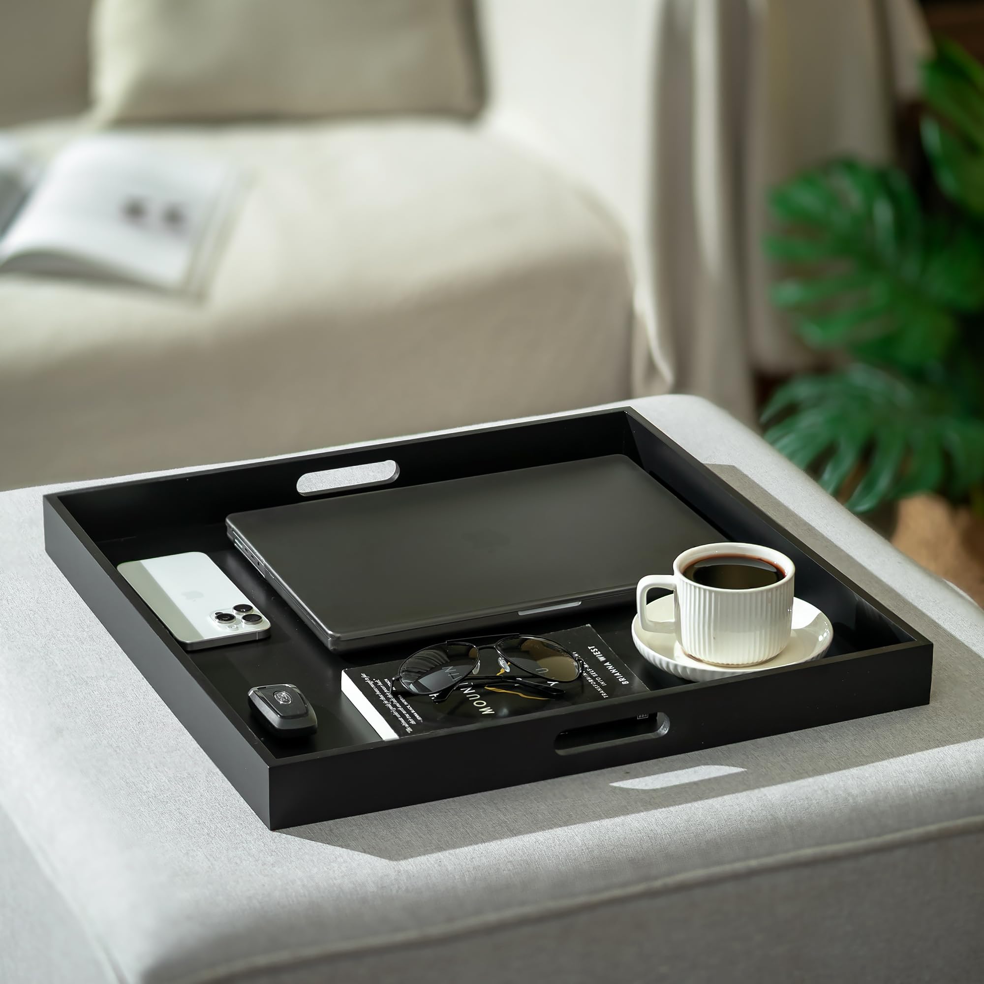 Hanobe ottoman tray top view ideal for charcuterie and decorative arrangement