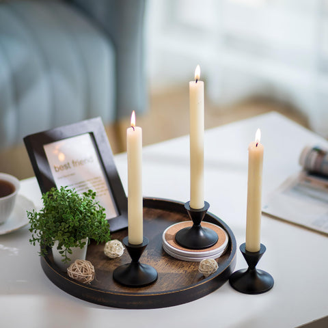 Hanobe round tray used for dining room organization and display.