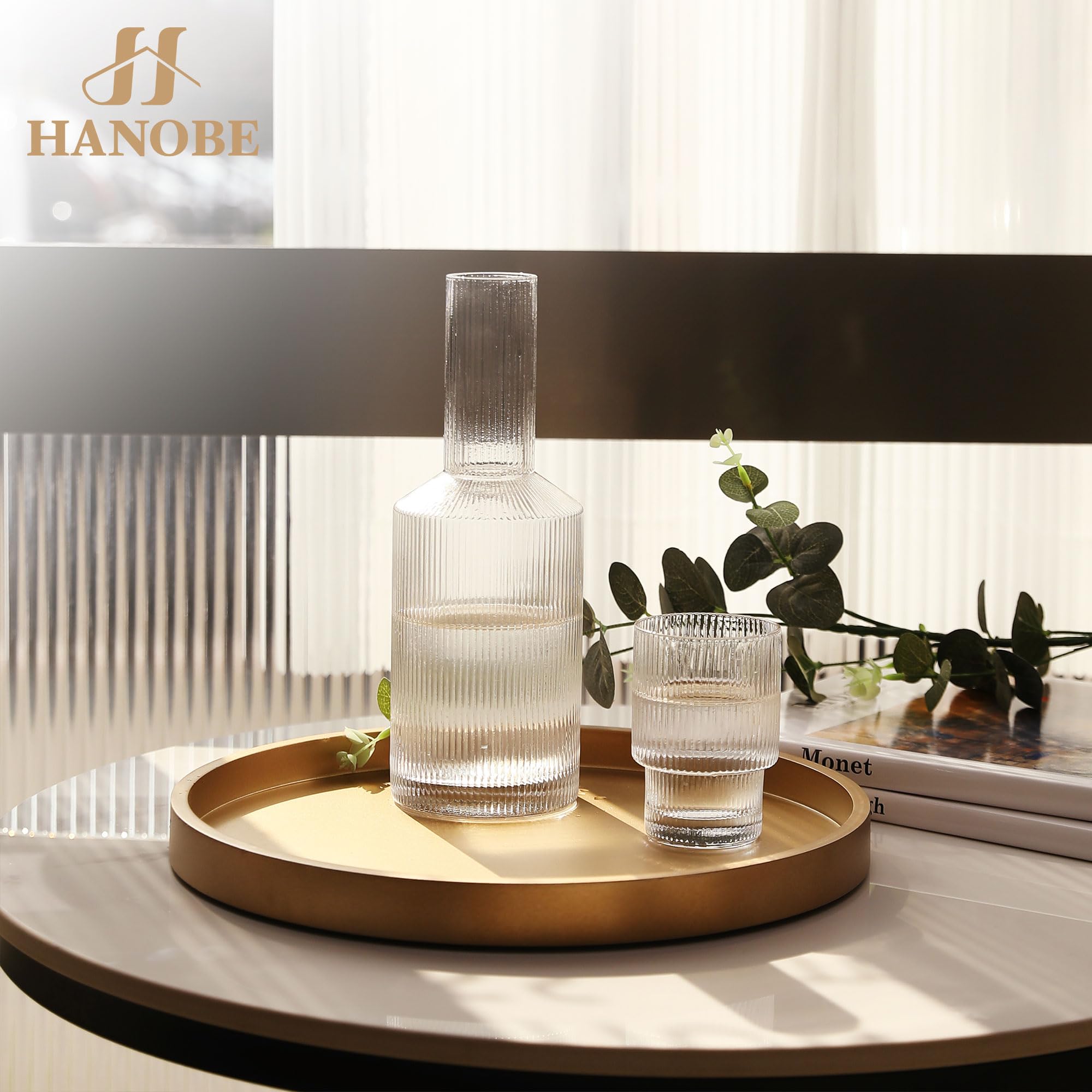 Hanobe champagne gold tray shown with candles and plants for stylish centerpiece ideas.