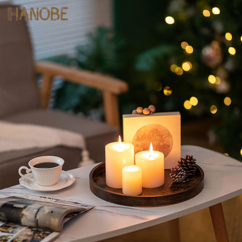 Hanobe rustic wood tray with matte finish enhances living room styling.