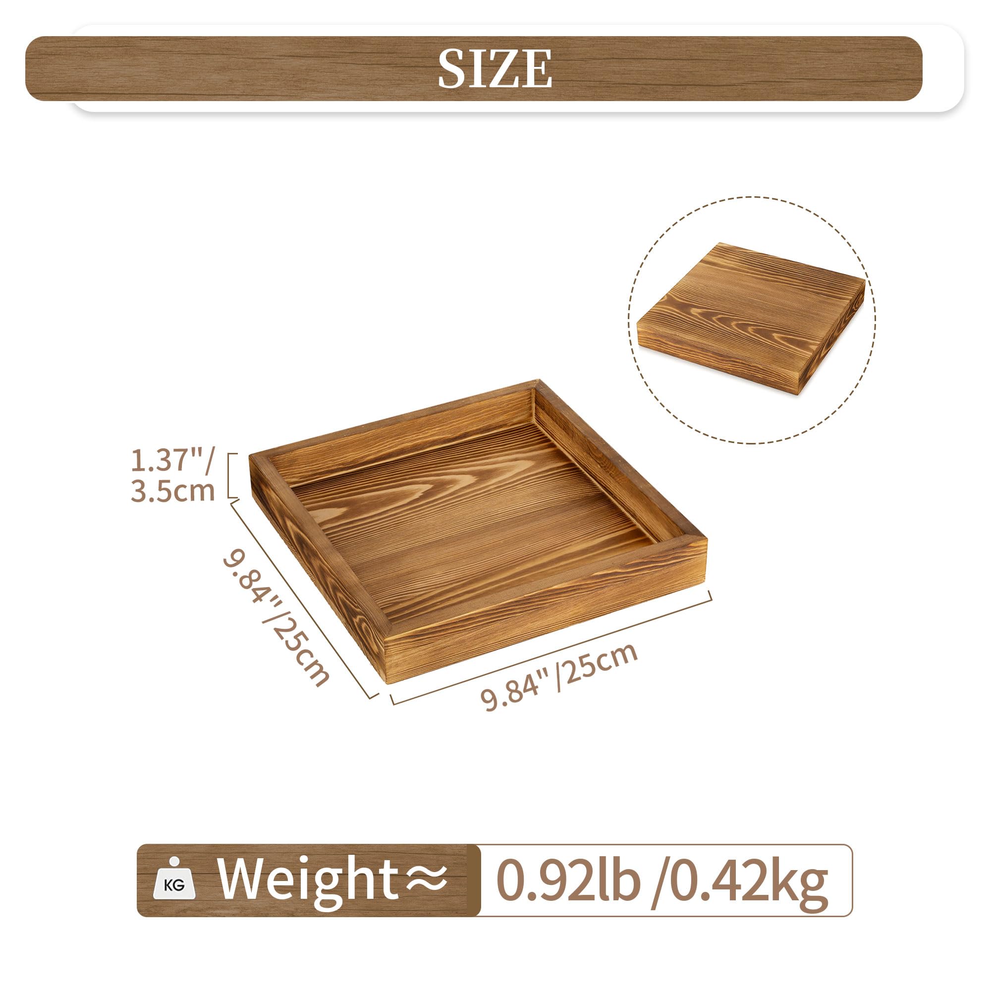 Hanobe square wooden ottoman tray used as a candle holder decor on a shelf