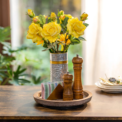 Hanobe turntable rustic tray with candle holder setup for warm ambience