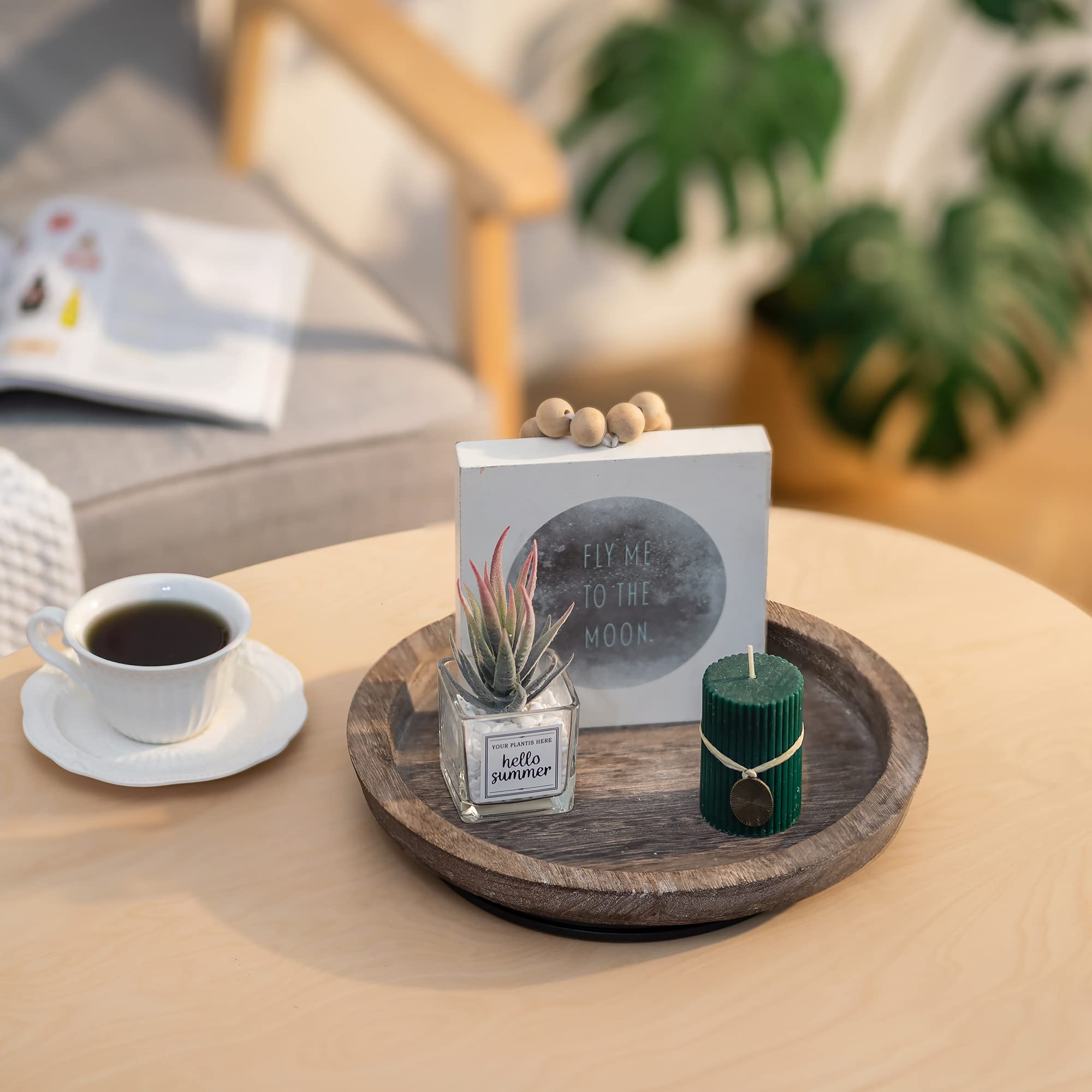 Hanobe turntable rustic tray on dining area for shared platters