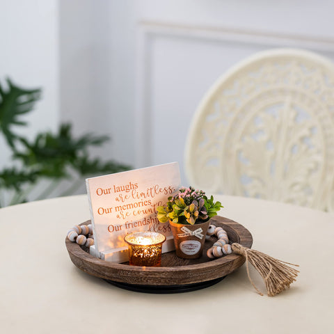 Hanobe turntable rustic tray on kitchen counter for breakfast in bed