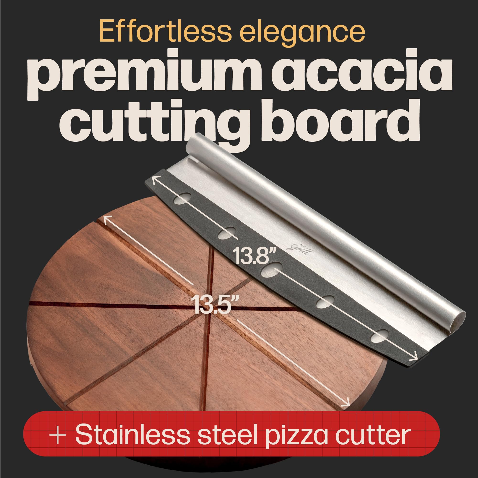 Hans Grill pizza cutter rocker closeup focuses on a sharp, durable single-piece blade.