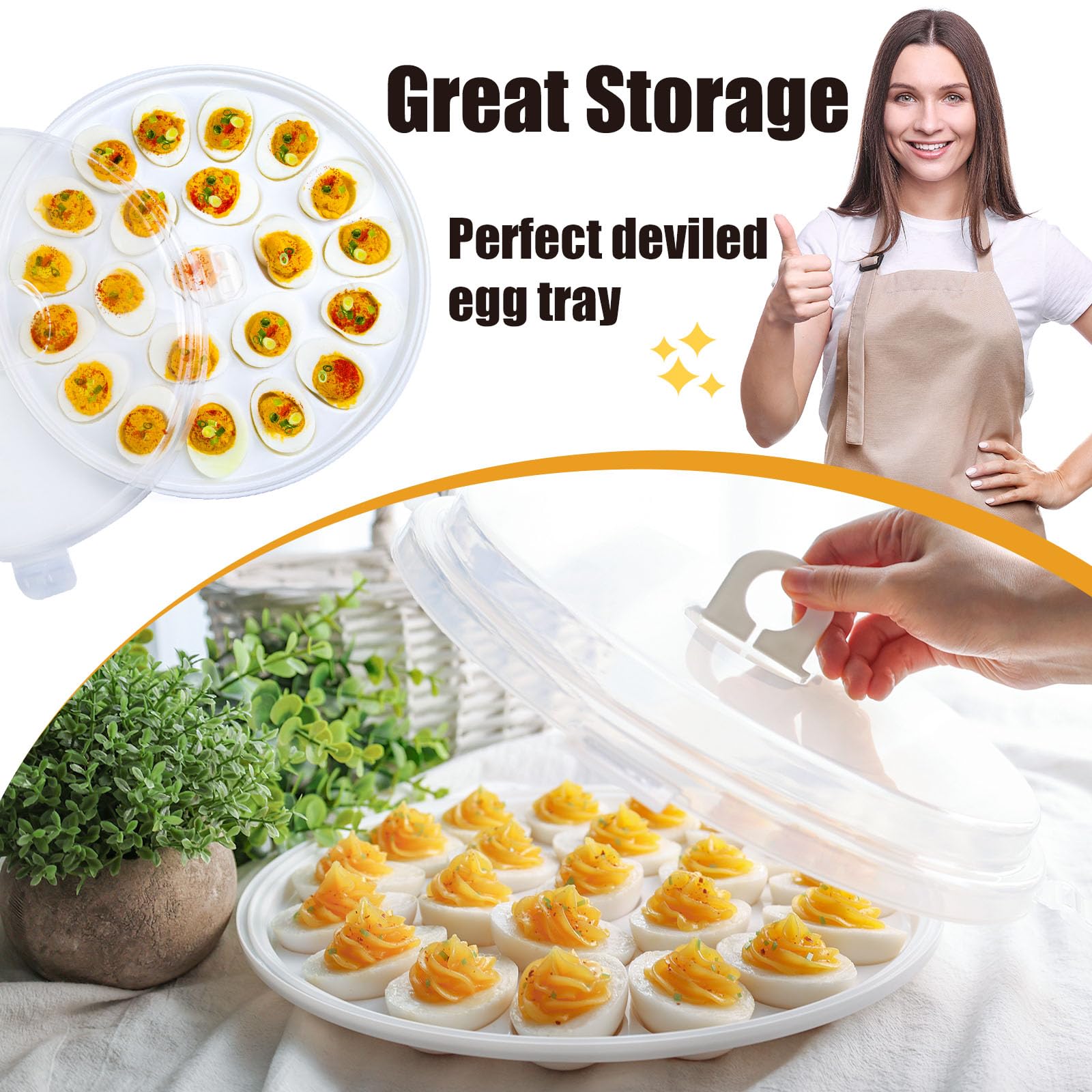 HANSGO deviled egg containers with lid, top view, compact stack for fridge storage