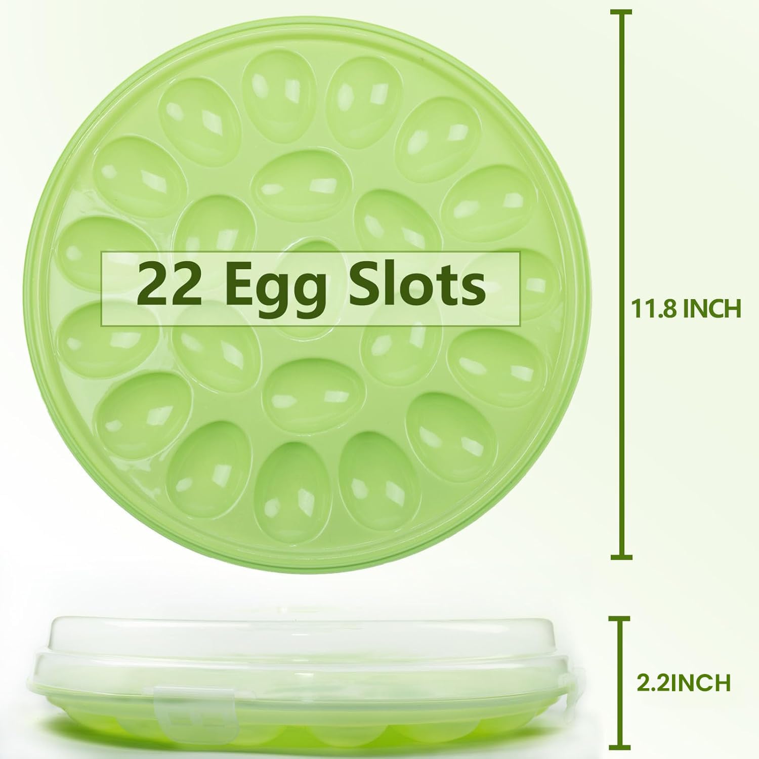 Round HANSGO deviled egg platter with green base and clear lid