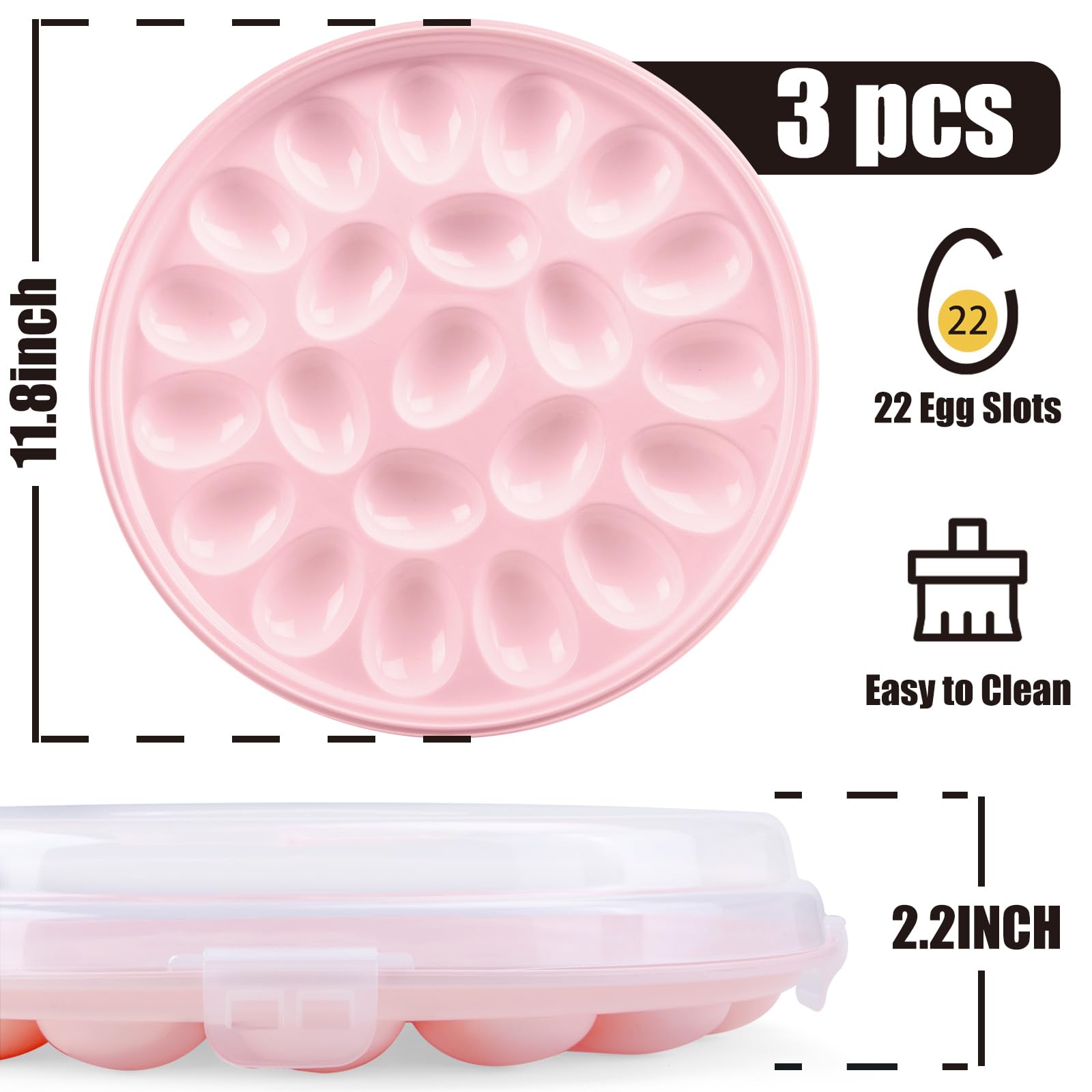 HANSGO pink-lid deviled egg tray with foldable handles for simple transport.