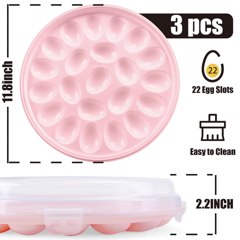 HANSGO pink-lid deviled egg tray with foldable handles for simple transport.