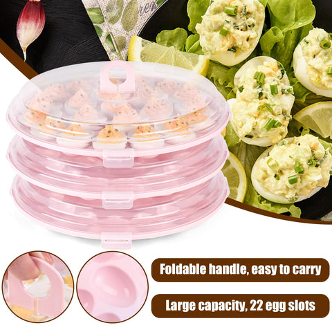 HANSGO pink deviled egg carrier with spill-proof base for reliable transport.