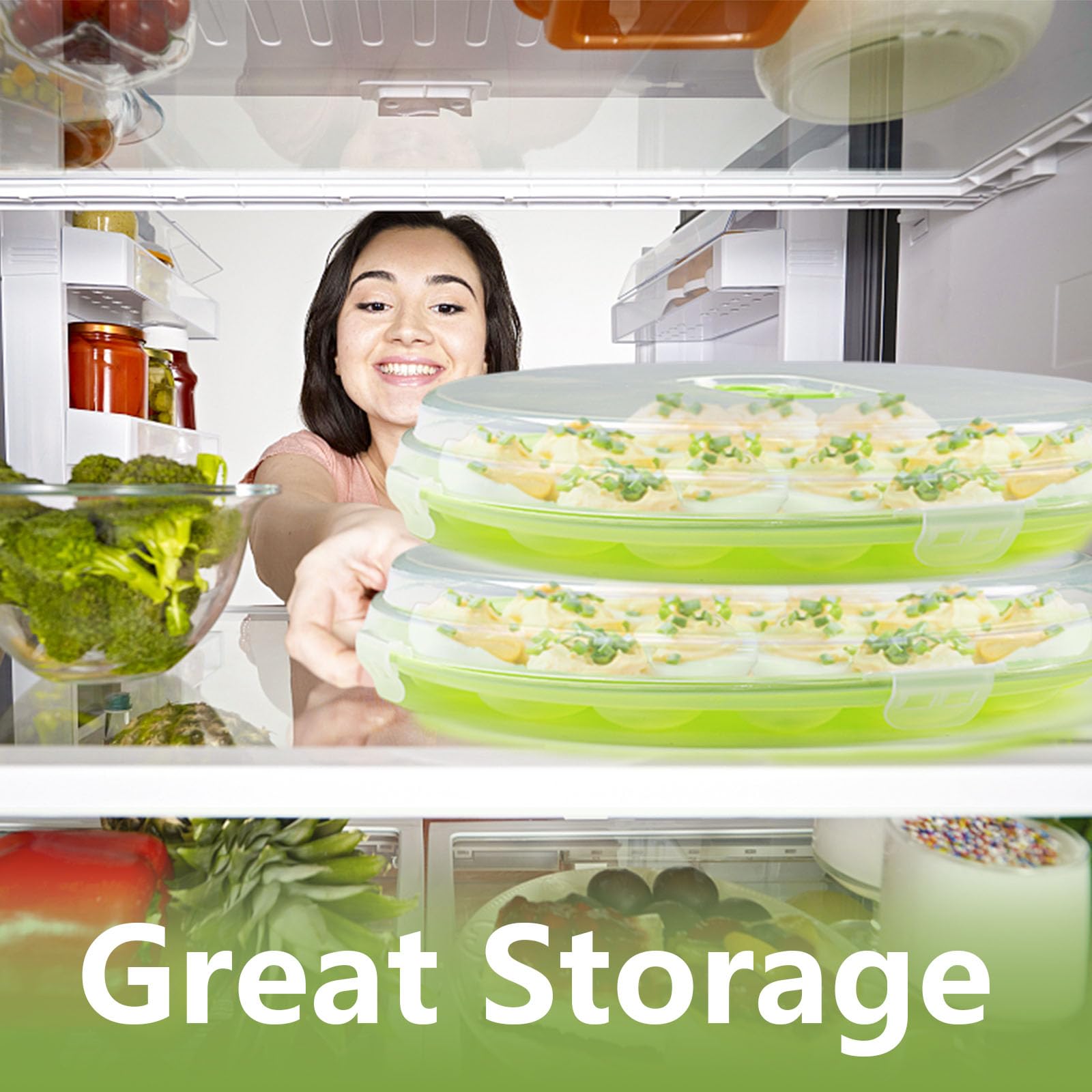 Clear lid on HANSGO deviled egg tray showcases contents while protecting them