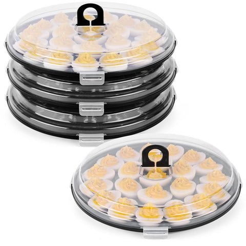 HANSGO deviled egg tray with lid and 22 cavities for secure party servings.