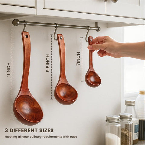HANSGO large teak spoon designed for cooking and serving soups and sauces.