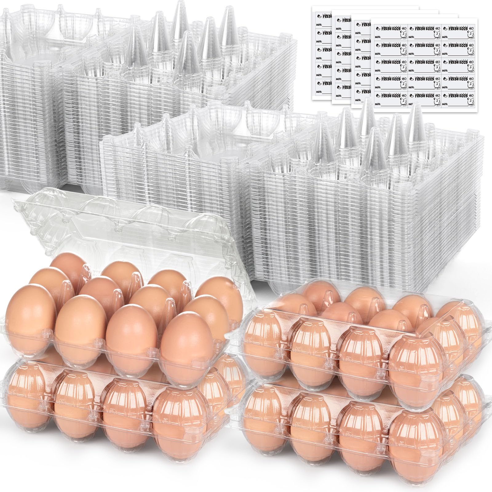 HANSGO reusable egg carton 60-pack with label stickers for farm sale display.