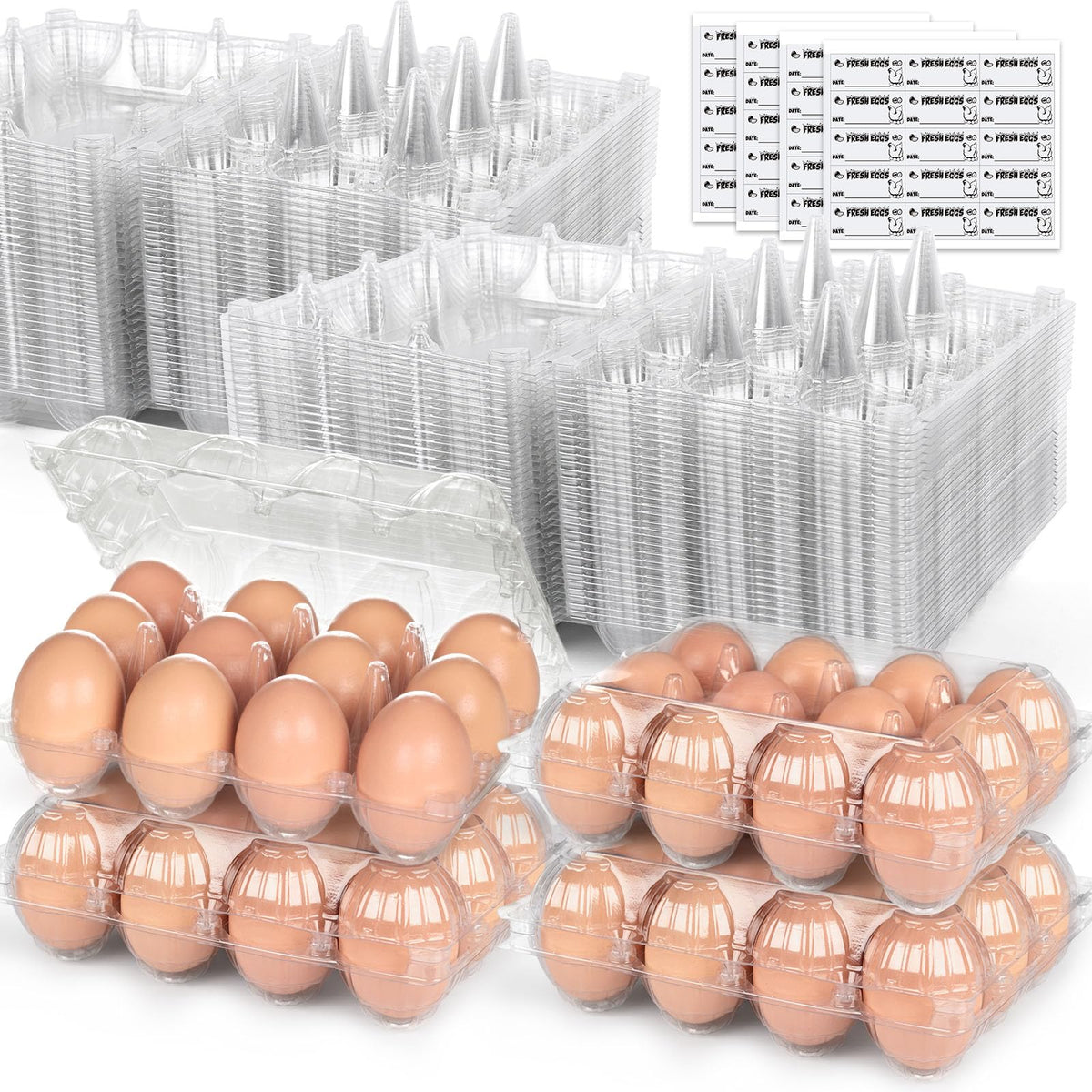 HANSGO reusable egg carton 60-pack with label stickers for farm sale display.
