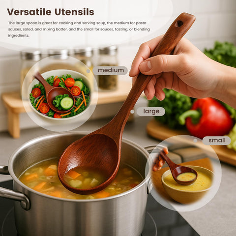 HANSGO small teak spoon ideal for sauces, tasting, or blending ingredients.