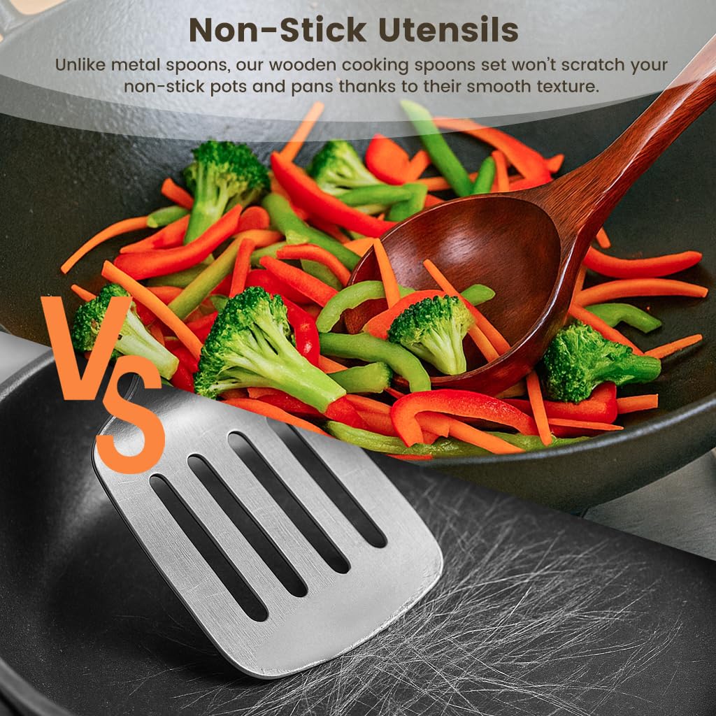 HANSGO teak spoons feature a hanging hole for space-saving storage.