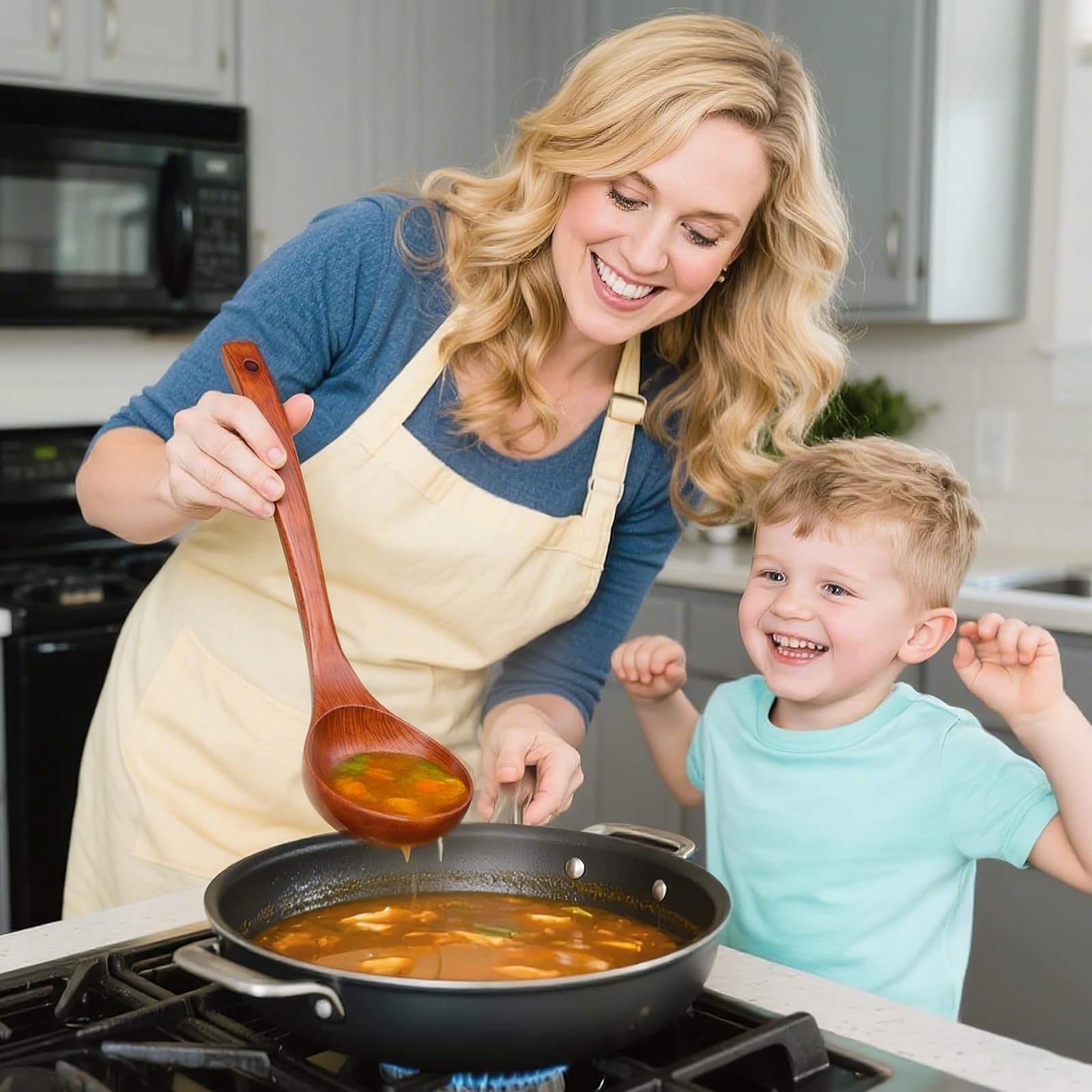 HANSGO wooden utensils set protects nonstick cookware with a smooth surface.