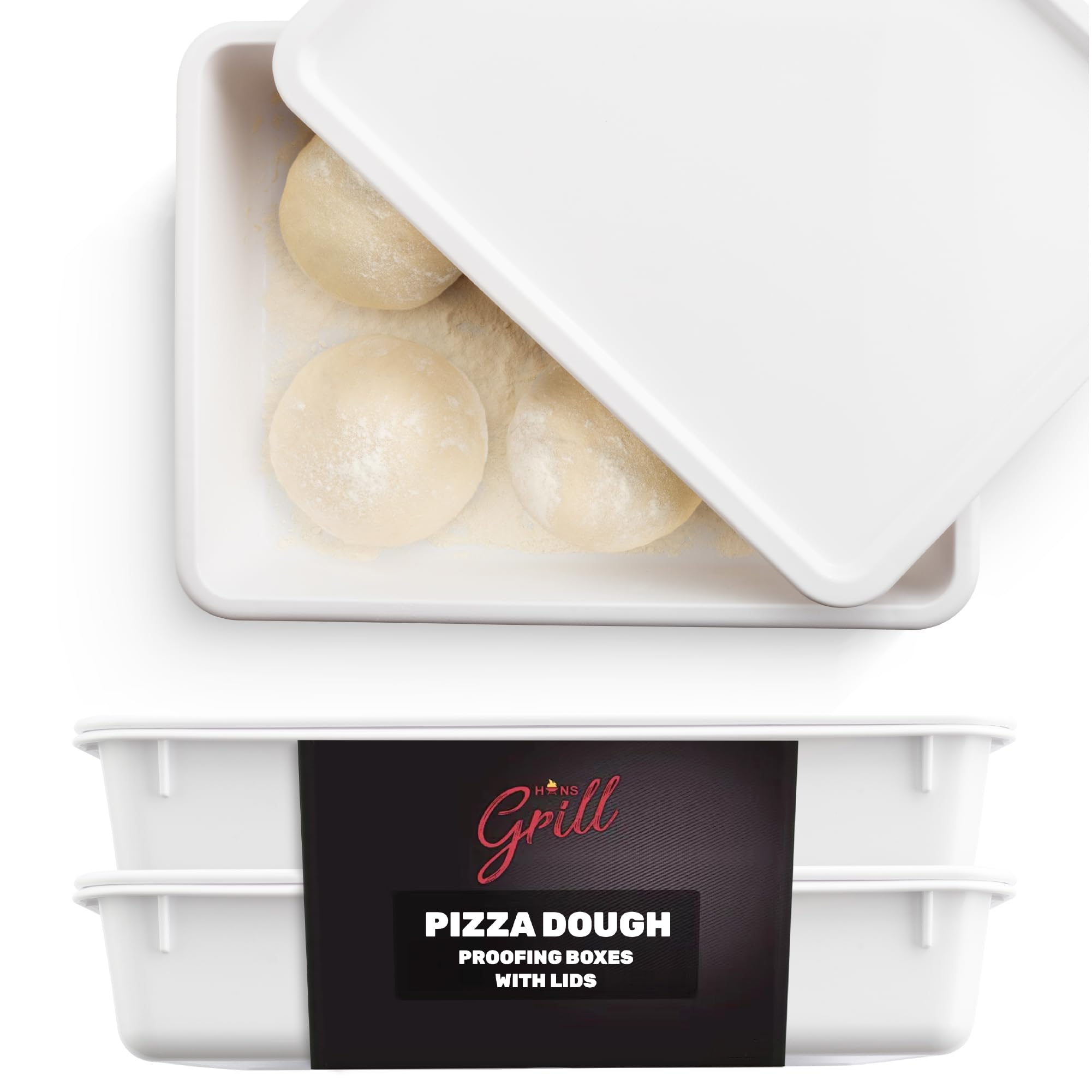 Hans Grill pizza dough proofing box 2-pack stackable for organized dough prep