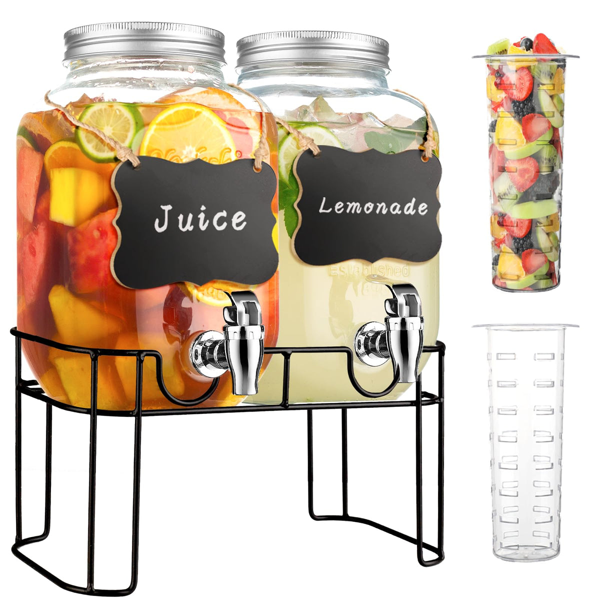 Haotao one-gallon glass drink dispenser with stand, ideal for easy self-serve at gatherings.