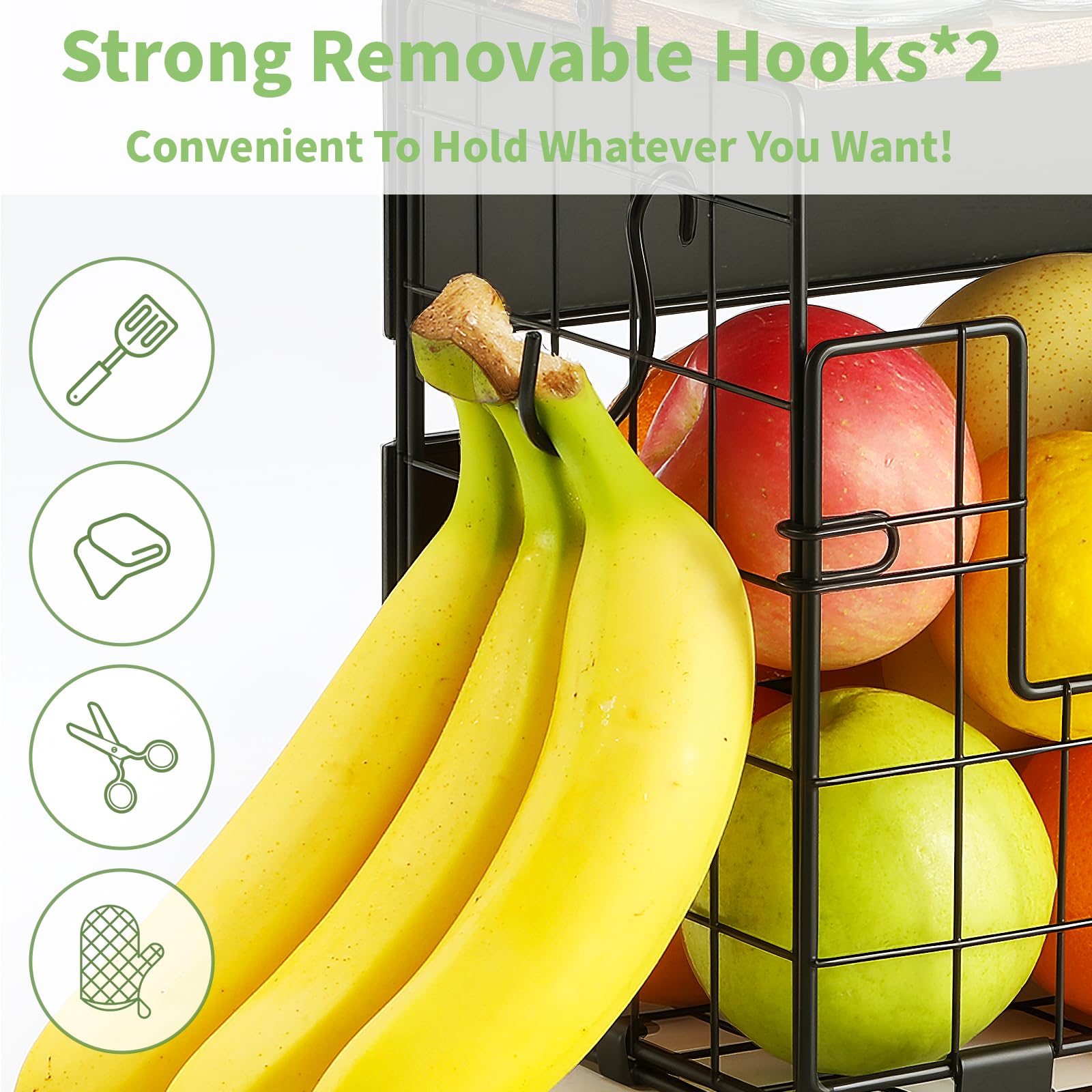 Haotao magnetic shelf with S hooks hanging bananas and towels.
