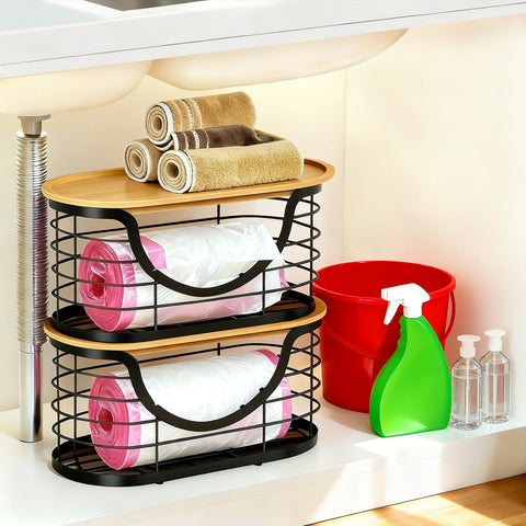 Haotao trashbag-organizer-under-sink-kitchen keeps essentials neatly within reach.