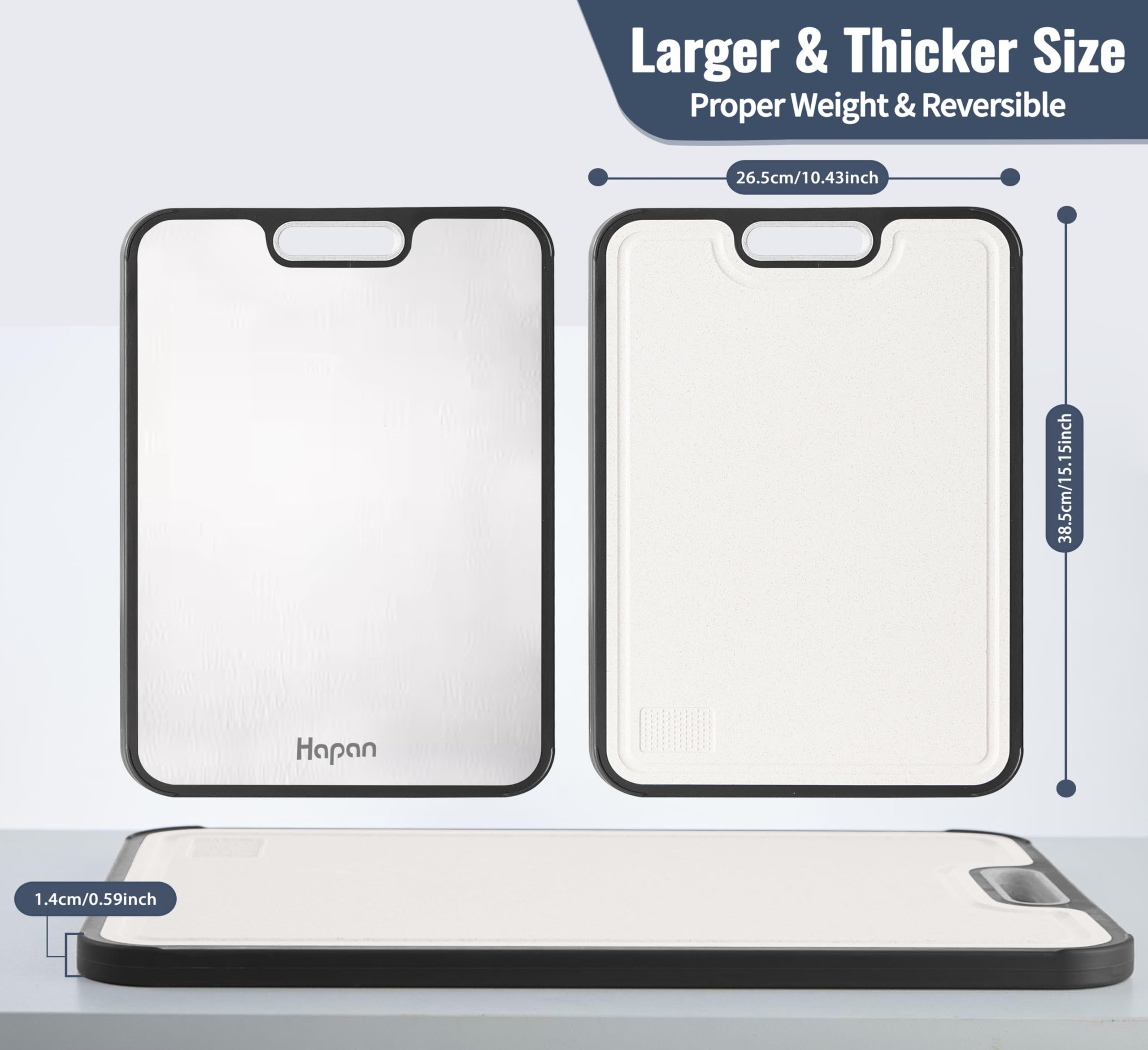 Hapan GR1 titanium side ideal for heavy meat prep.