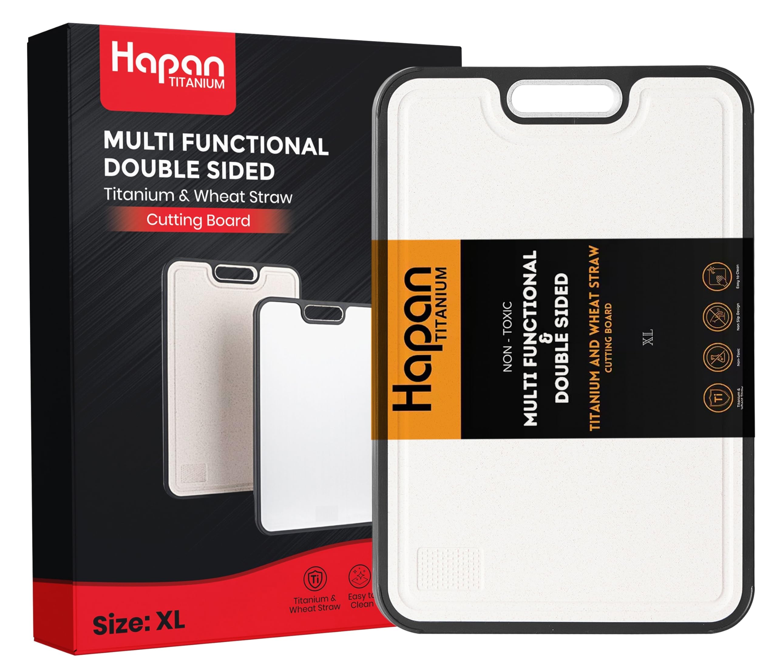 Hapan Titanium Cutting Board double-sided for versatile kitchen prep.