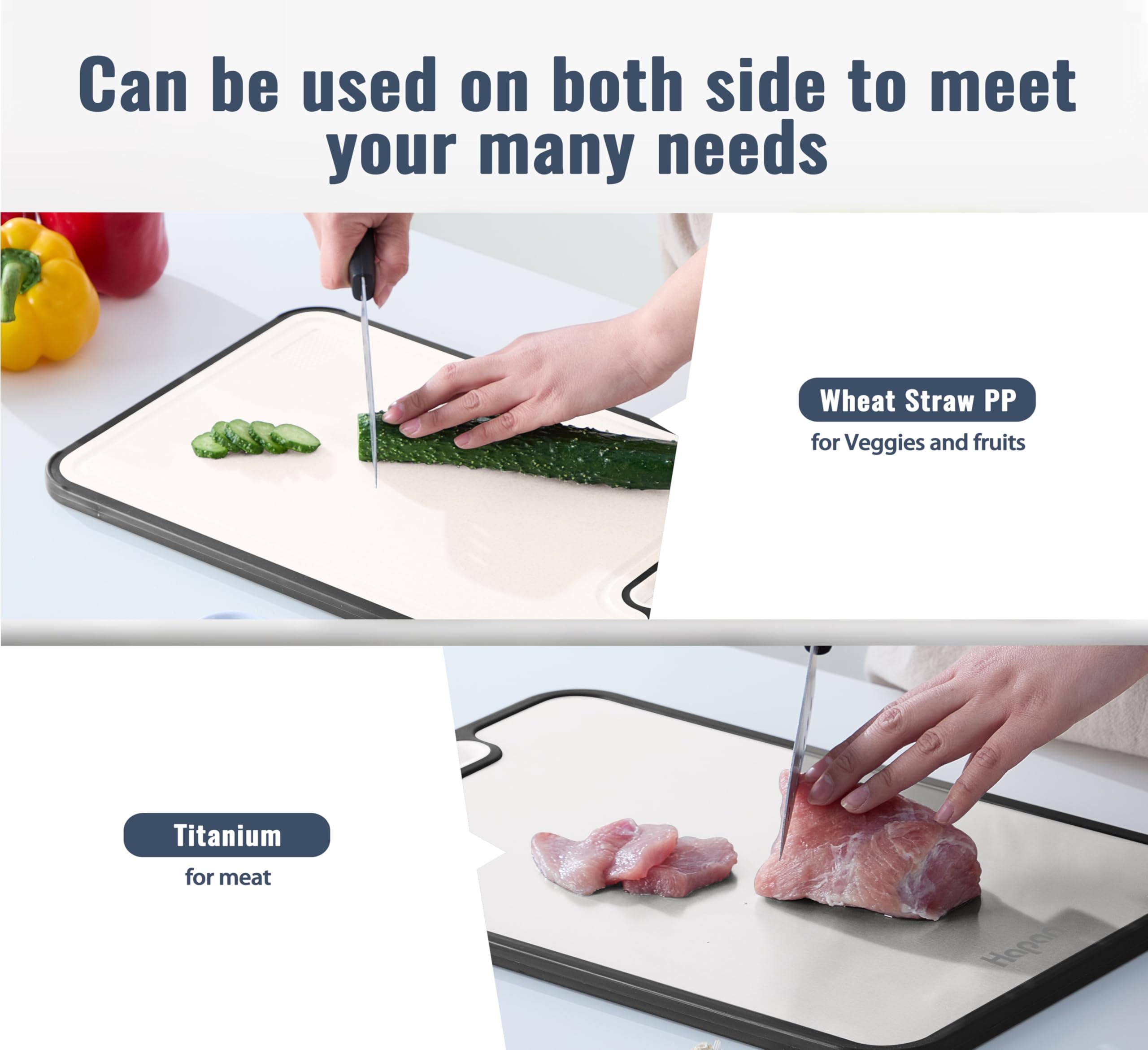 Hapan Wheat Straw PP side perfect for vegetables and fruits.