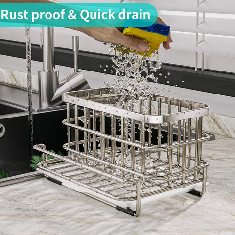 HapiRm sink organizer features a removable drain tray for easy cleaning and drainage.