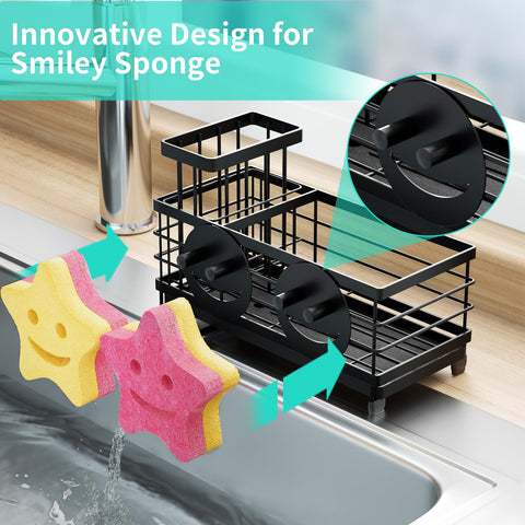 HapiRm sink caddy 360 degree drainage directs water into the sink for dry countertops