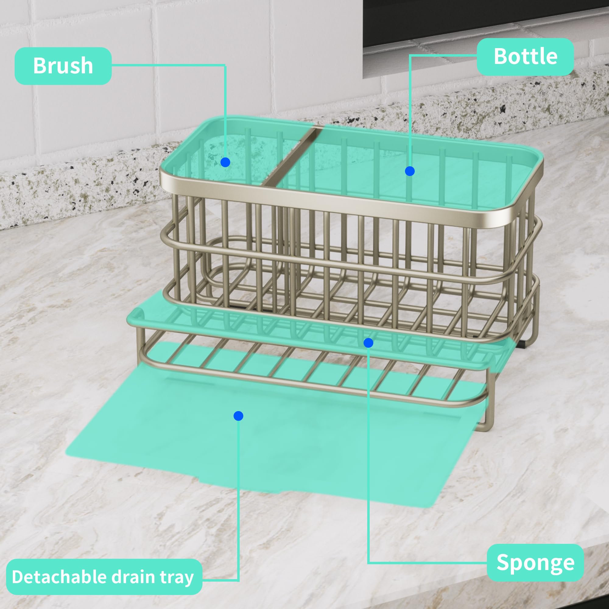 HapiRm anti-slip feet stabilize the caddy for a clutter-free, secure setup.