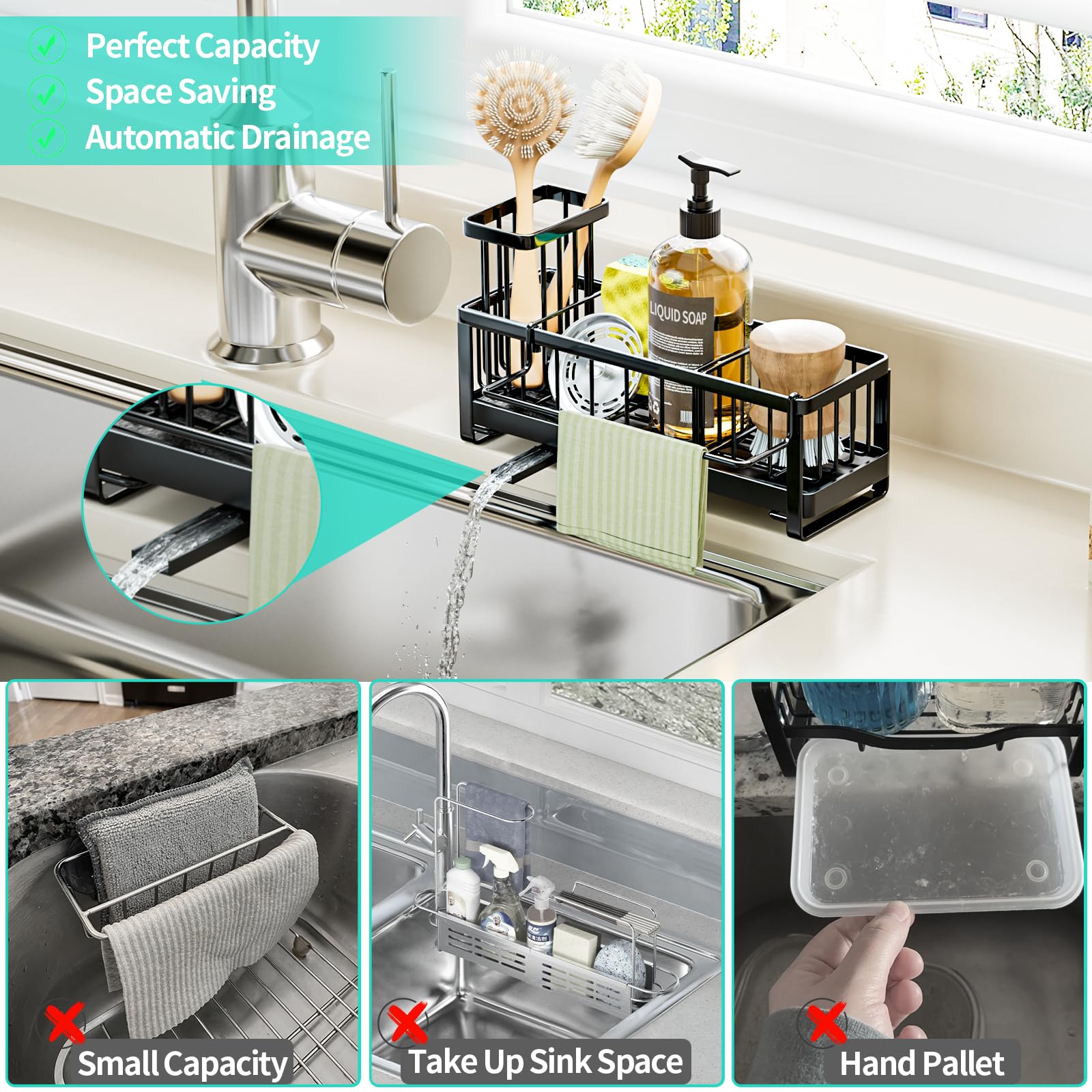 HapiRm black sink caddy adds a sleek, modern touch to kitchens.