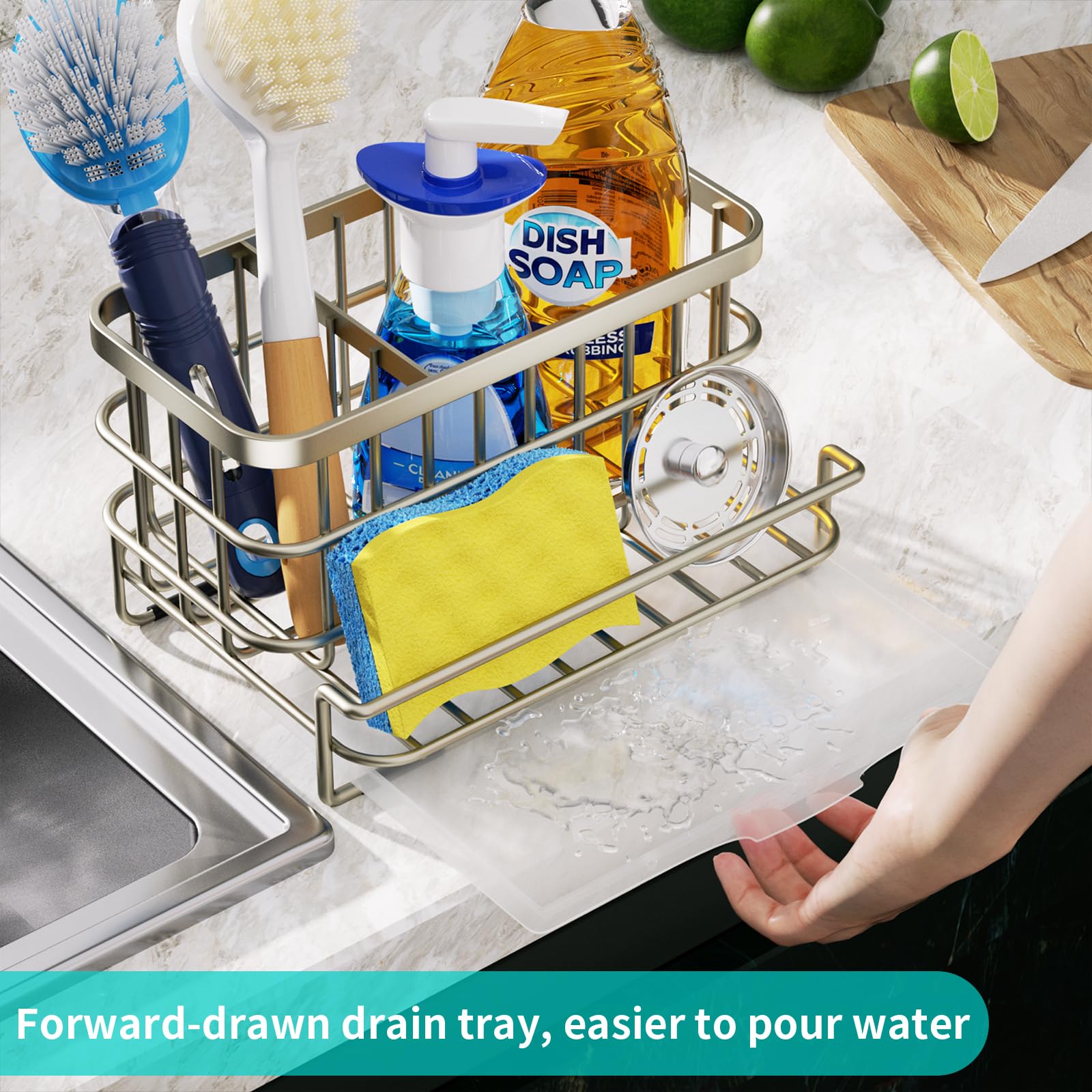 HapiRm drain tray catches water, keeping your countertop dry and easy to clean.