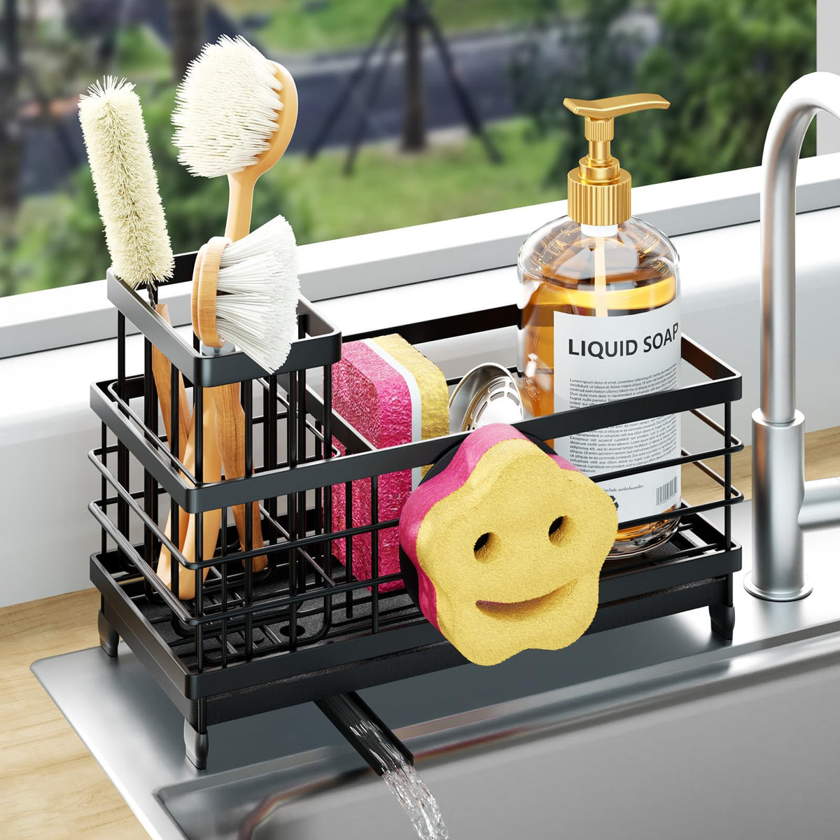 HapiRm smiley-face sponge holder keeps counter tidy and cheerful