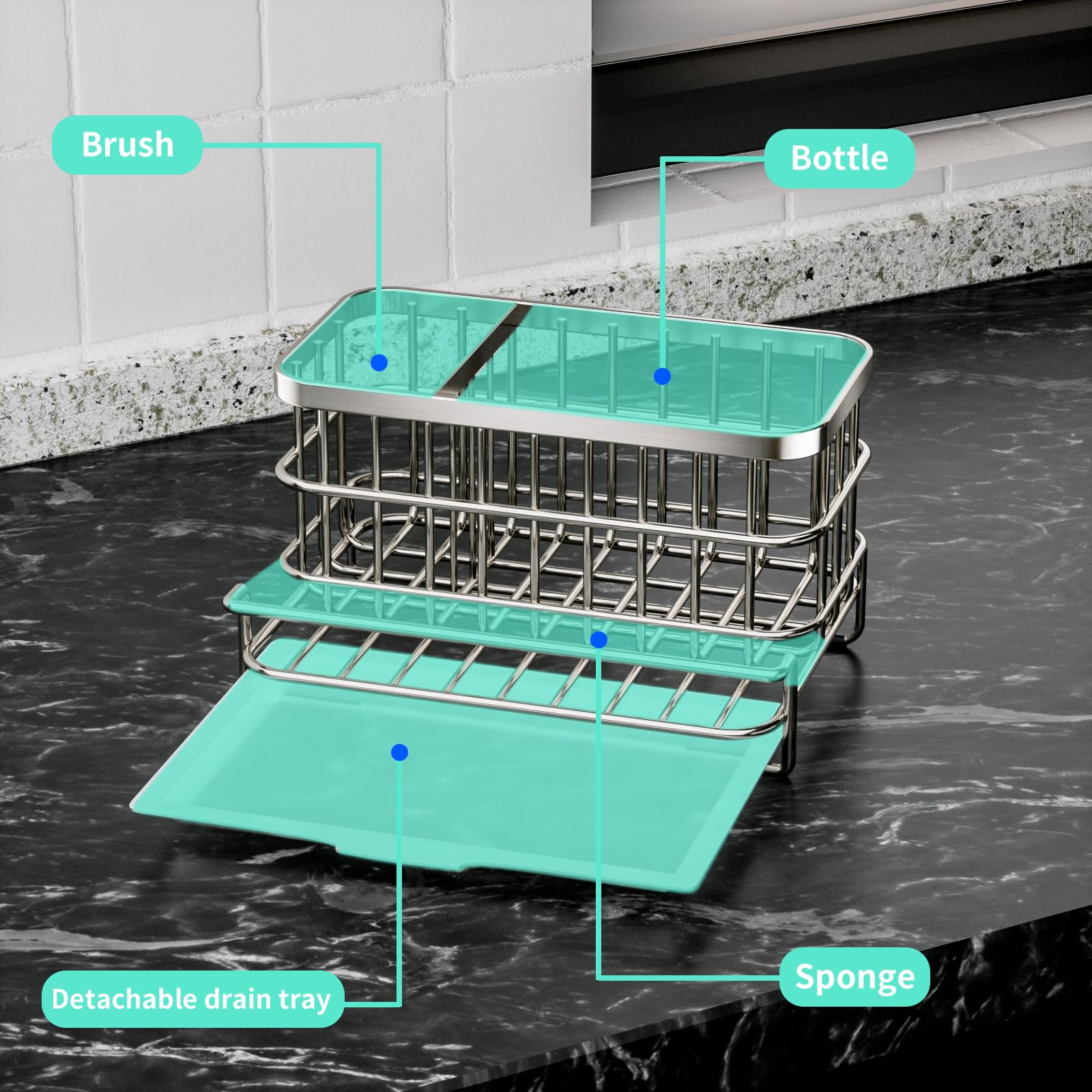 HapiRm stainless steel sink sponge holder adds a polished, rustproof touch to your kitchen.