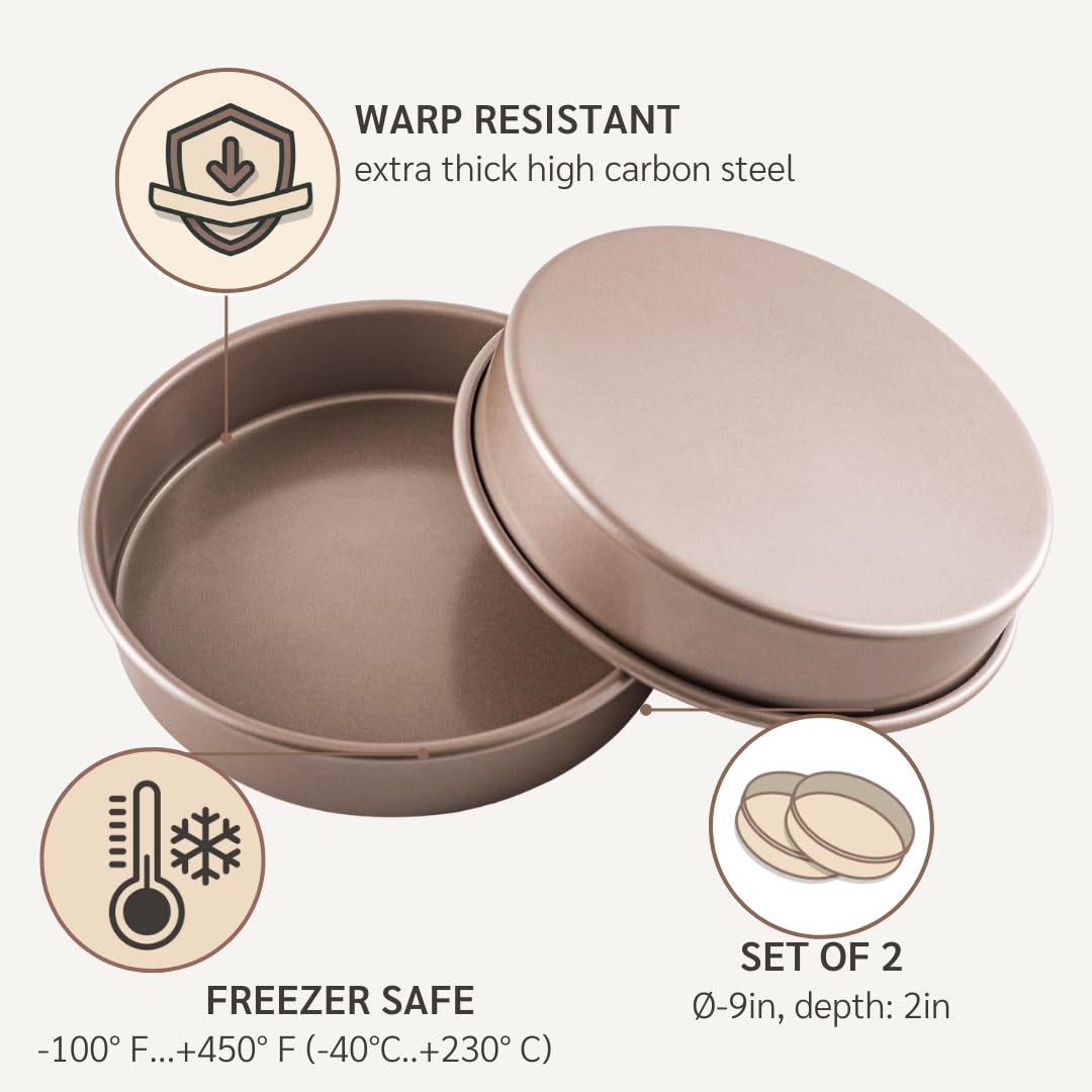 HAPPIELS inner 9x9x2 inch pan dimensions for standard recipes.